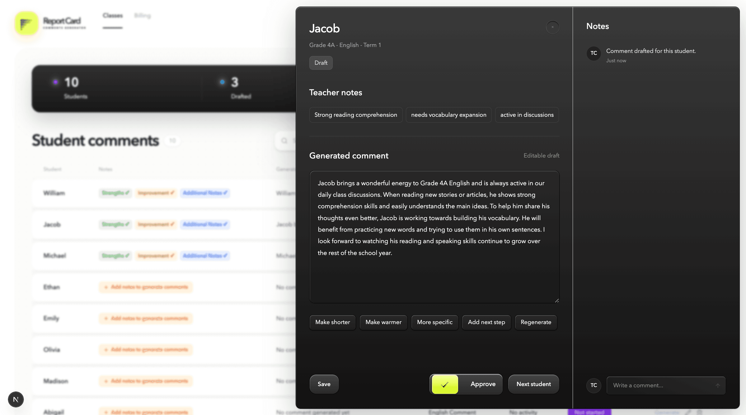 Report Card Comments Generator demo